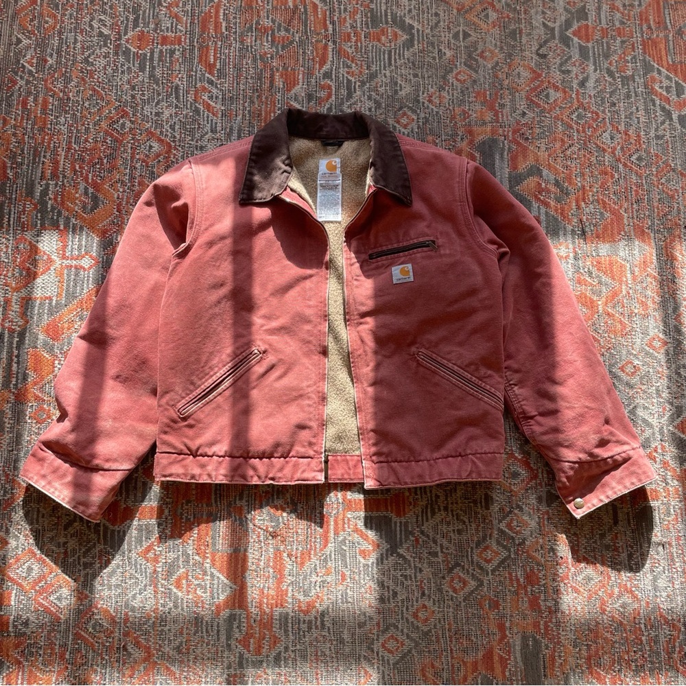 Carhartt Brick Red Detroit Jacket with Brown Collar